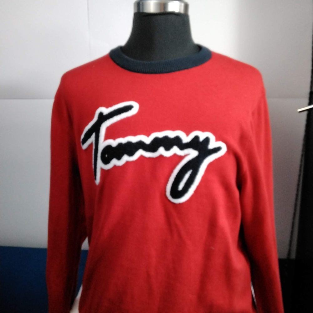 Tommy Hilfiger Red Crewneck Sweater with Black Trim